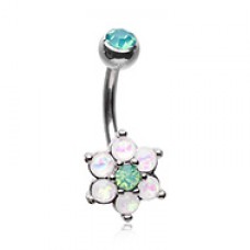 Admirable Glitter Opal Flower Belly Button Ring