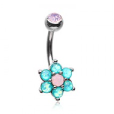 Admirable Glitter Opal Flower Belly Button Ring