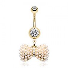 Golden Vintage Pearl Bow Tie Belly Button Ring