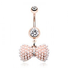Rose Gold Vintage Pearl Bow Tie Belly Button Ring