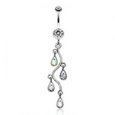Sparkling Vine Swirl Gem Dangle Belly Button Ring