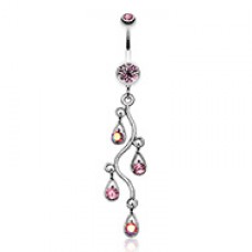 Sparkling Vine Swirl Gem Dangle Belly Button Ring