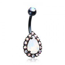 Blackened Opalescent Teardrop Belly Button Ring