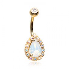 Golden Opalescent Teardrop Belly Button Ring