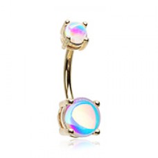 Golden Synthetic Moonstone Illuminating Prong Set Belly Button Ring