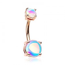 Rose Gold Synthetic Moonstone illuminating Prong Set Belly Button Ring