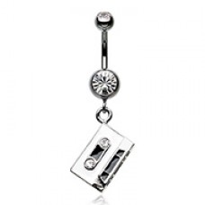Retro Cassette Tape Sparkle Belly Button Ring