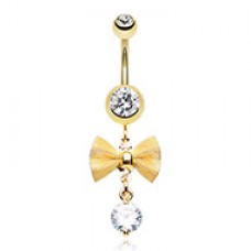 Golden Dainty Mesh Bow Gem Sparkle Belly Button Ring