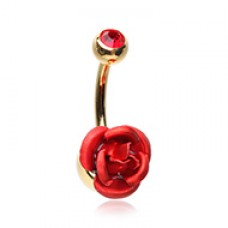 Golden Bright Metal Rose Blossom Belly Button Ring
