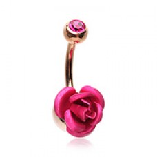 Rose Gold Bright Metal Rose Blossom Belly Button Ring