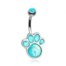Animal Lover Opal Paw Print Belly Button Ring
