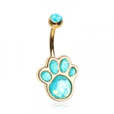 Golden Animal Lover Opal Paw Print Belly Button Ring