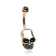 Golden Skull Head Belly Button Ring
