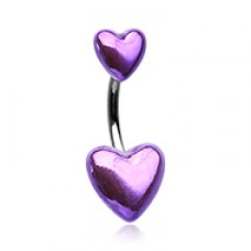 Two of Hearts Metallic Belly Button Ring