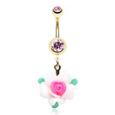 Golden Fairytale Flower Rose Petal Belly Button Ring