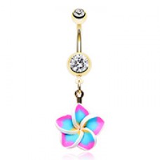 Golden Hawaiian Plumeria Flower Belly Button Ring
