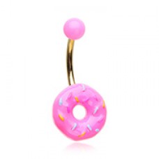 Golden Pink Donut Non Dangle Belly Button Ring