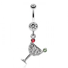Sparkling Martini Glass Charm Dangle Belly Button Ring