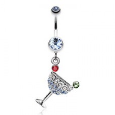 Sparkling Martini Glass Charm Dangle Belly Button Ring