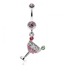 Sparkling Martini Glass Charm Dangle Belly Button Ring