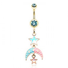 Golden Pastel Moon Star Belly Button Ring