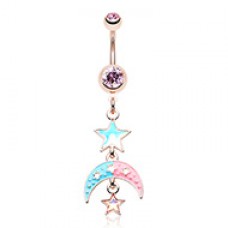 Rose Gold Pastel Moon Star Belly Button Ring