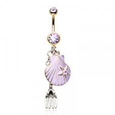 Golden Fairytale Dinglehopper Fork Shell Belly Button Ring