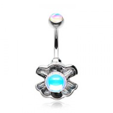 Synthetic Moonstone Clamshell Belly Button Ring