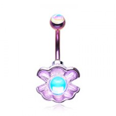 Colorline Synthetic Moonstone Clamshell Belly Button Ring