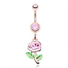 Rose Gold Pastel Rose Flower Belly Button Ring