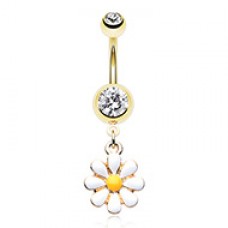 Golden One Daisy at a Time Dangle Belly Button Ring