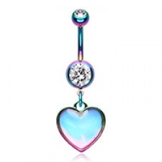 Rainbow Illuminating Moonstone Heart Belly Button Ring
