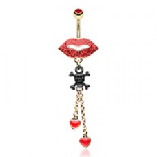 Golden Kiss of Death Dangling Belly Button Ring 