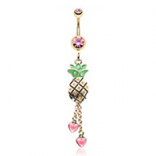Golden Juicy Pineapple Dangling Belly Button Ring 
