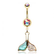 Golden Dolphin Tail Dangle Belly Button Ring