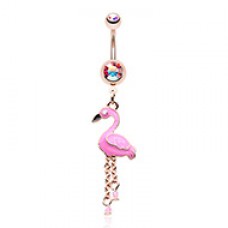 Golden Pink Flamingo Dangle Belly Button Ring