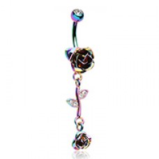 Rainbow Metal Rose Vine Dangle Belly Button Ring