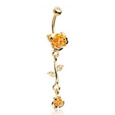 Golden Metal Rose Vine Dangle Belly Button Ring