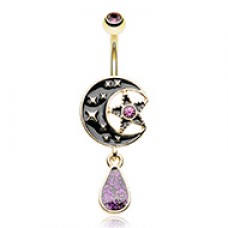 Darkside of the Moon Star Drop Belly Button Ring