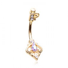 Golden Victorian Antique Heart Key Belly Button Ring