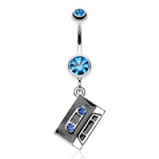 Cassette Tape Sparkle Belly Button Ring