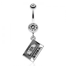 Cassette Tape Sparkle Belly Button Ring