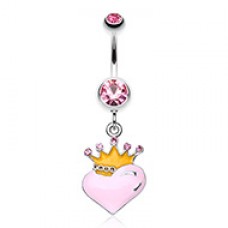 Vibrant Crowned Heart Sparkle Belly Button Ring