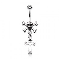 Cross Bones Skull and Ankh Belly Button Ring