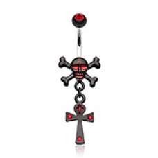 Cross Bones Skull and Ankh Belly Button Ring