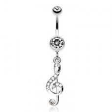 G Clef Music Note Sparkle Belly Button Ring