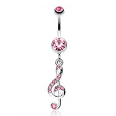 G Clef Music Note Sparkle Belly Button Ring