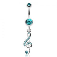 G Clef Music Note Sparkle Belly Button Ring