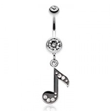 Eighth Music Note Sparkle Belly Button Ring