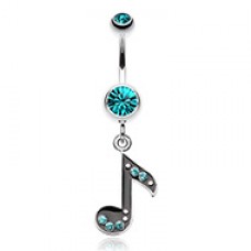 Eighth Music Note Sparkle Belly Button Ring